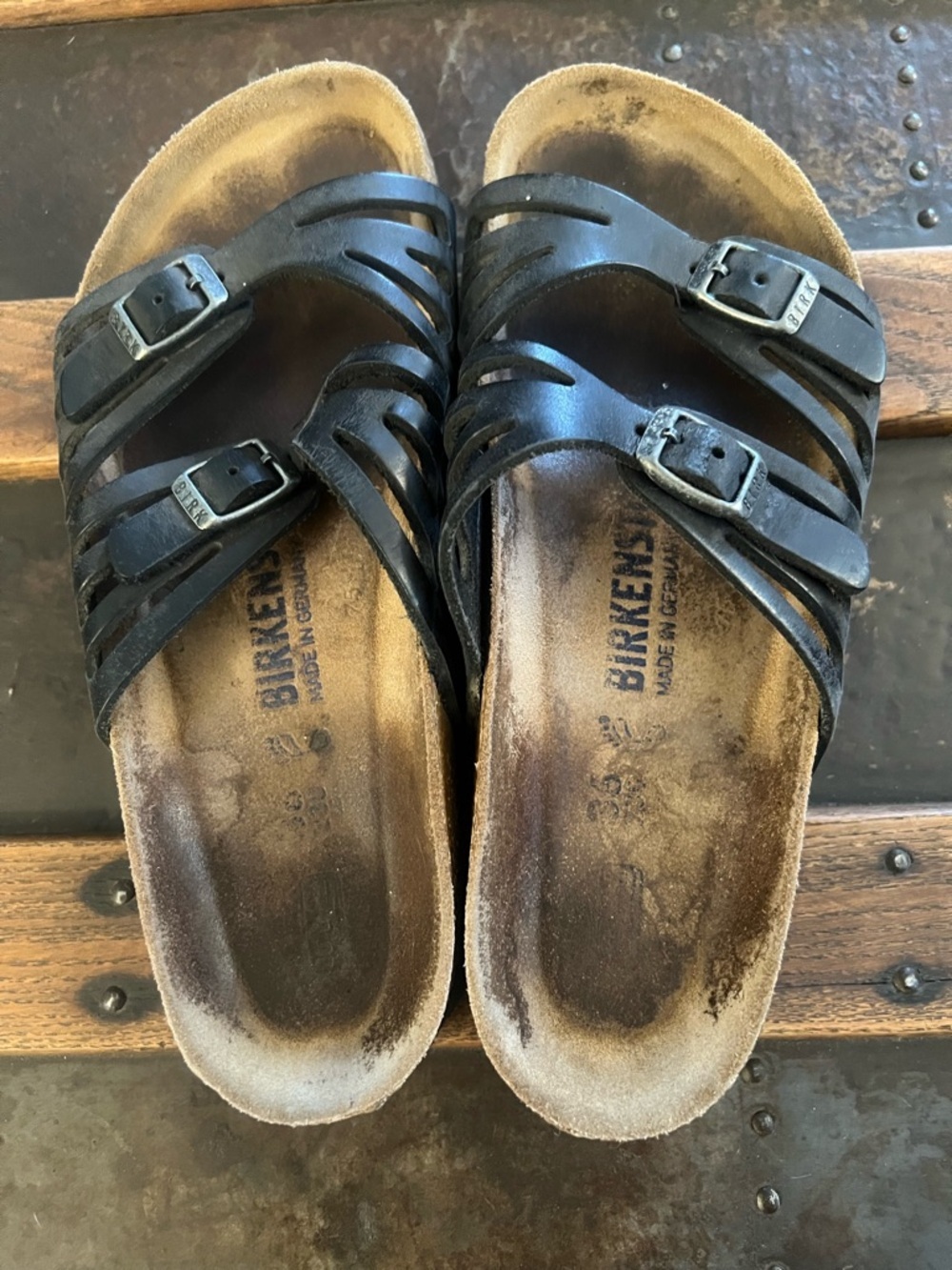 Birkenstock Black Multi-Strap Buckle Slides